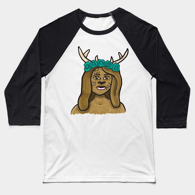 Deer Person Baseball T-Shirt by tesiamarieart